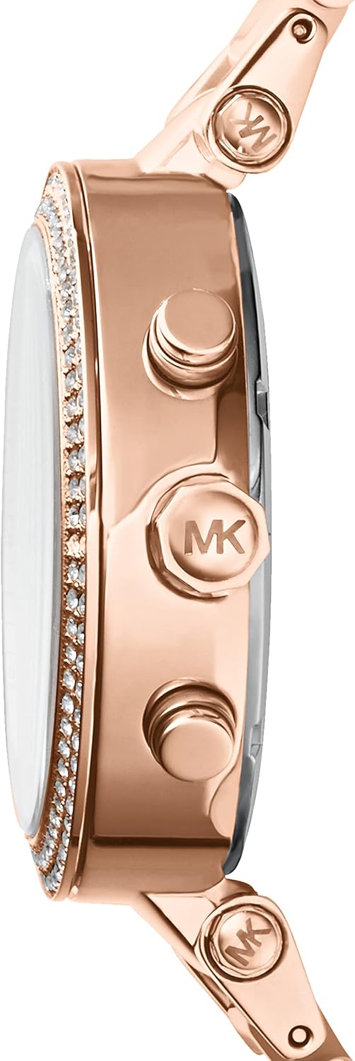 Michael Kors Parker Stainless Steel Watch with Glitz Accents Logo Gold-Tone and Crystal Pendant Necklace