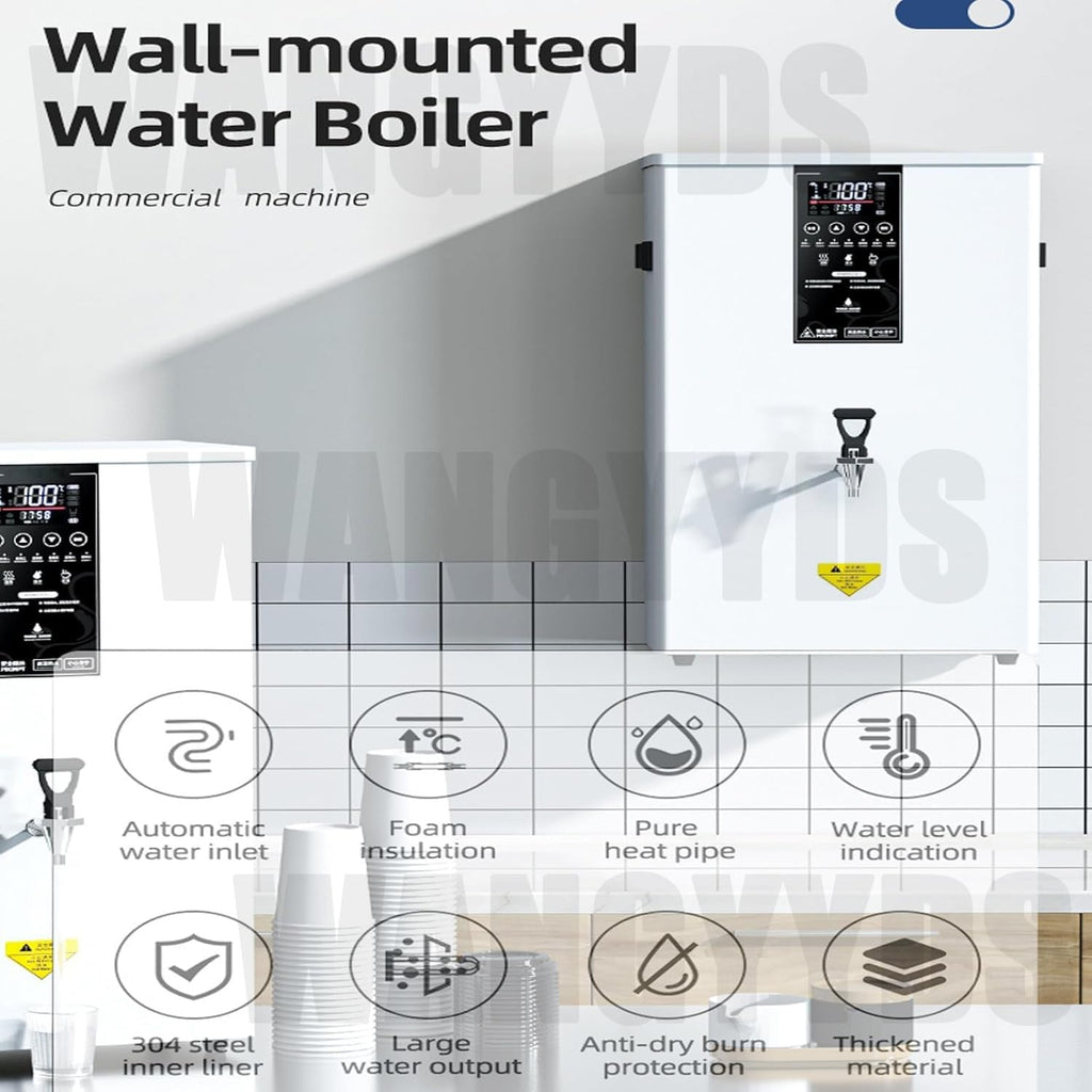 Water Warmer Commercial Water Boiler 50/60/80L(13/16/21gal)/Hour Step-Heating Automatic Electric Hot Water Dispensers Countertop Adjustable Temperature Quick Heating Touchscreen,White-60L