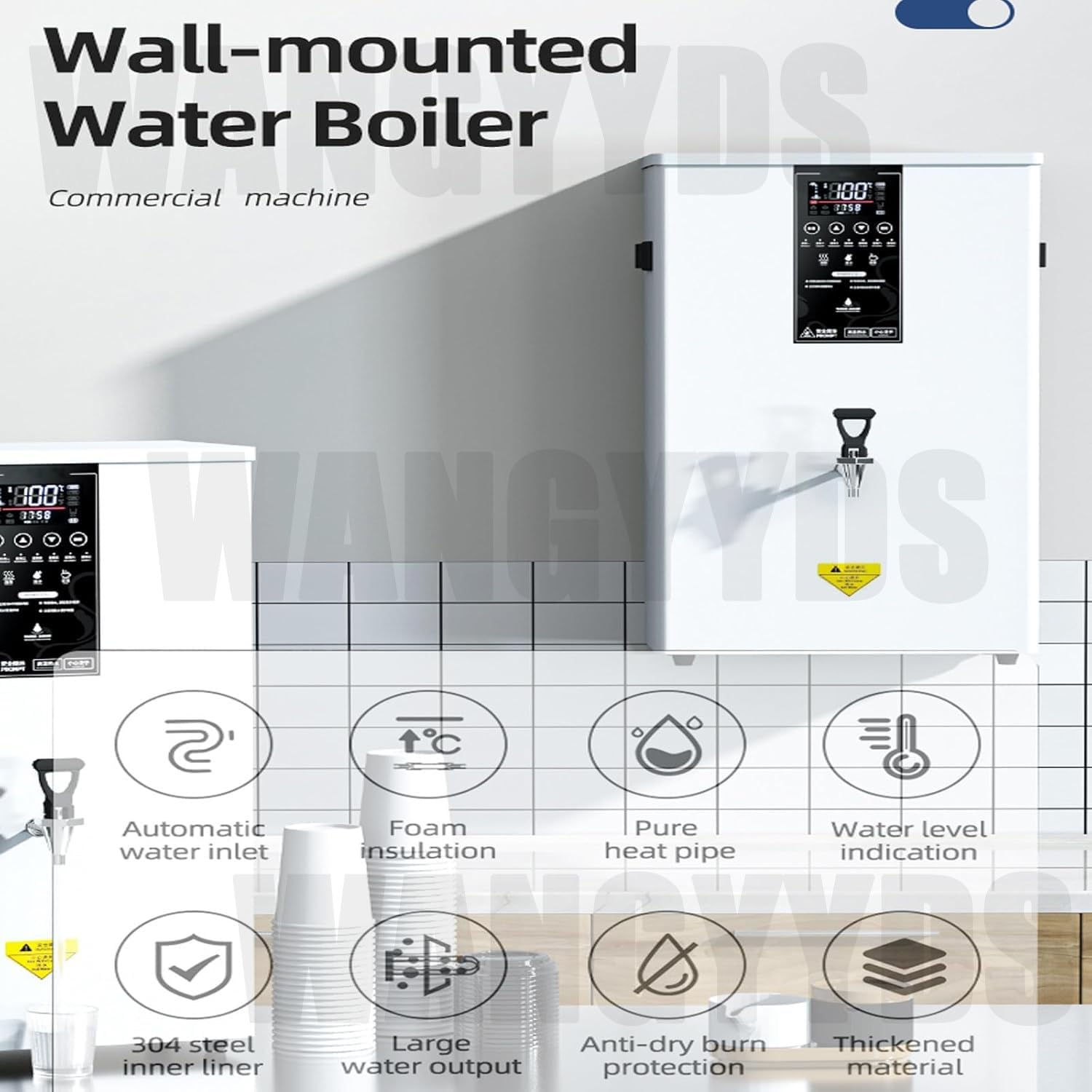 Water Warmer Commercial Water Boiler 50/60/80L(13/16/21gal)/Hour Step-Heating Automatic Electric Hot Water Dispensers Countertop Adjustable Temperature Quick Heating Touchscreen,White-60L