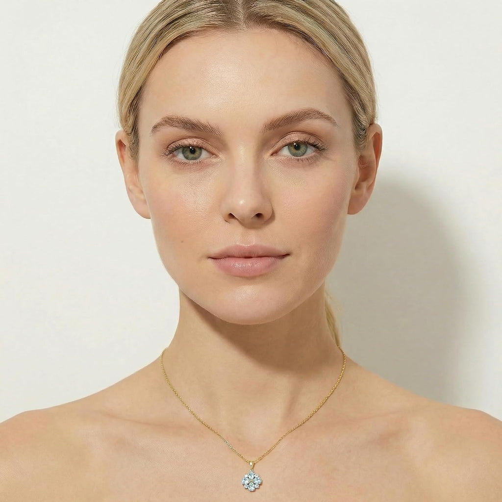 Galaxy Gold GG 14K Yellow Gold Natural Aquamarine Pendant Necklace - March Birthstone - Courage & Clarity - 16' to 24' - Fine Jewelry for Women