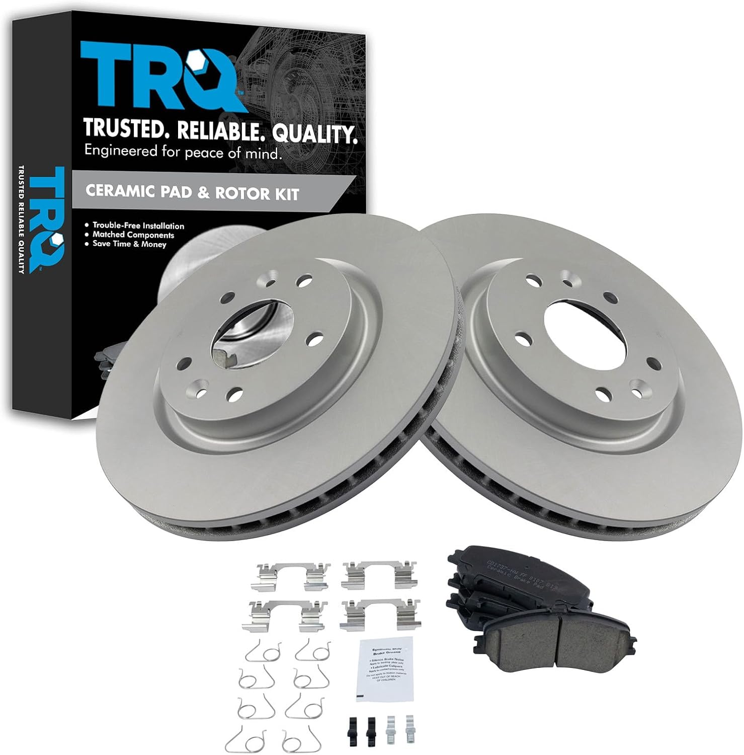 TRQ Front Brake Pad and Rotor Set Ceramic G Coated Vented Rotors Compatible with 2014-2020 Nissan Rogue 2017-2021 Rogue Sport