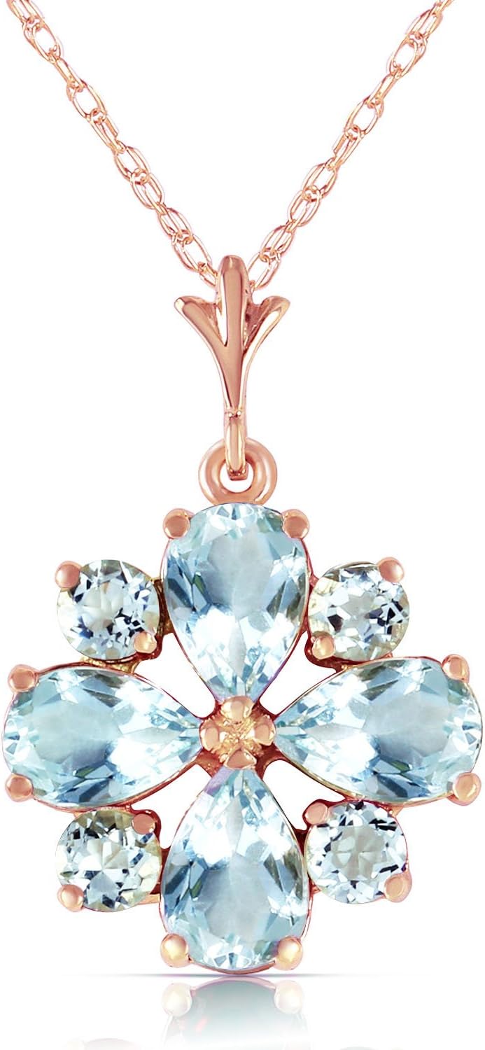Galaxy Gold GG 14K Yellow Gold Natural Aquamarine Pendant Necklace - March Birthstone - Courage & Clarity - 16' to 24' - Fine Jewelry for Women