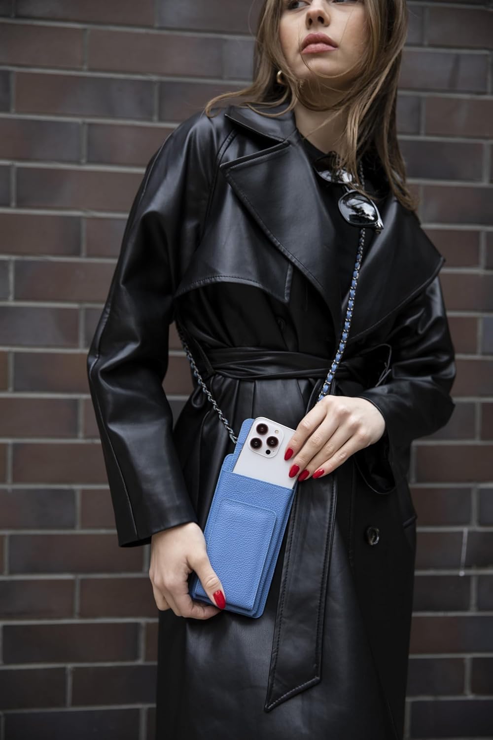 Crossbody Women Wallet fits iPhone 16 Pro MAX / 17 Pro MAX and All Mobile Devices up to 6.9' - Zippered Women Purse, Shoulder Bag with Card Holder, Pocket & Chain Strap, Trendy (Strawberry)