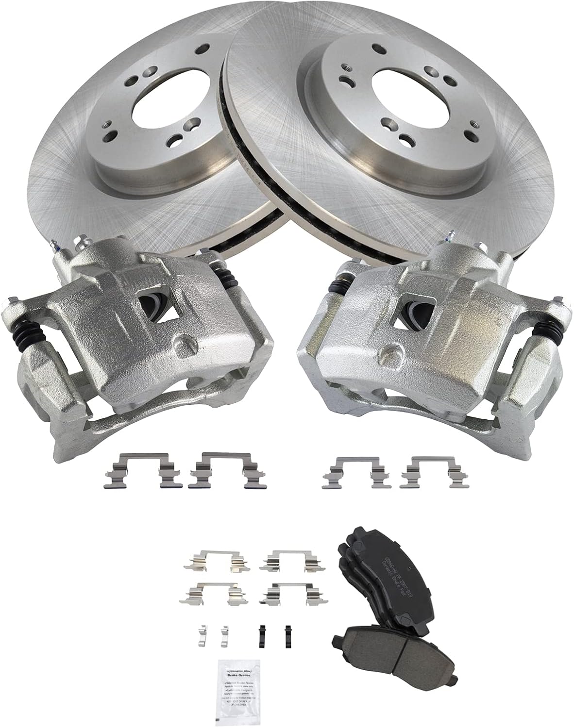 TRQ Front Brake Pad and Rotor Set Ceramic Vented Rotors Calipers Compatible with 2011-2014 Chrysler 200 2008-2014 Dodge Avenger Caliber 2007-2017 Jeep Compass Patriot