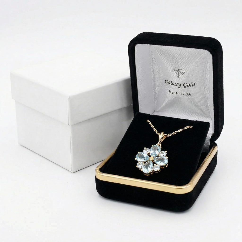 Galaxy Gold GG 14K Yellow Gold Natural Aquamarine Pendant Necklace - March Birthstone - Courage & Clarity - 16' to 24' - Fine Jewelry for Women