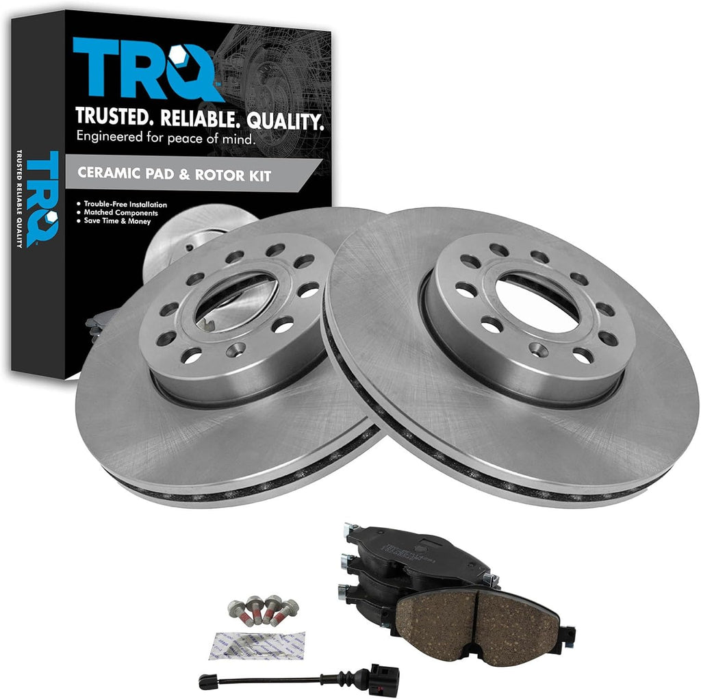 TRQ Front Ceramic Brake Pad & Rotor Kit Compatible with 2019-23 Volkswagen Jetta 2015-21 VW Golf 2015-19 VW Golf SportWagen 2015-16 Audi A3 TDI 2015-19 VW e-Golf & More