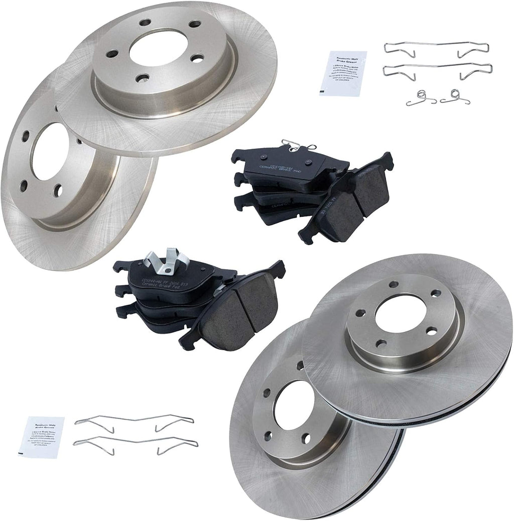 TRQ Front and Rear Brake Pad and Rotor Set Ceramic Vented Solid Rotors Compatible with 2006-2013 Mazda 3