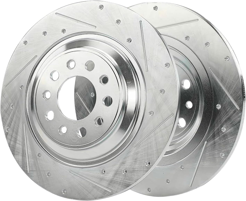 Detroit Axle - AWD Rear Brake Kit for 2014-2023 Jeep Cherokee, Drilled Slotted Brake Rotors Ceramic Brakes Pads Wheel Bearing Hubs 2015 2016 2017 2018 2019 2020 2021 Replacement : 12.60' inch Rotor
