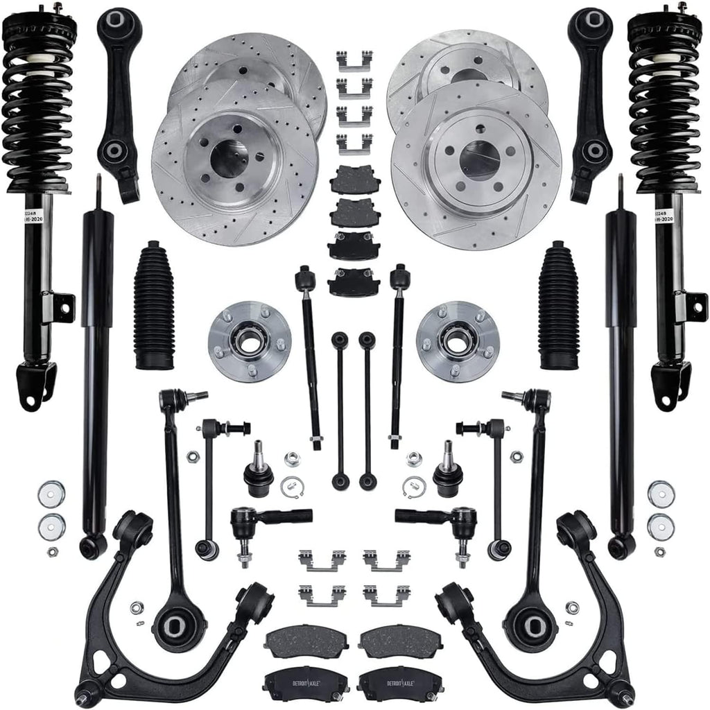 Detroit Axle - RWD Front End Suspension Kit Brake Kit for Chrysler 300 Dodge Magnum Charger, Control Arms Wheel Bearing Hubs Struts Brake Rotors Brake Pads Sway Bars Replacement