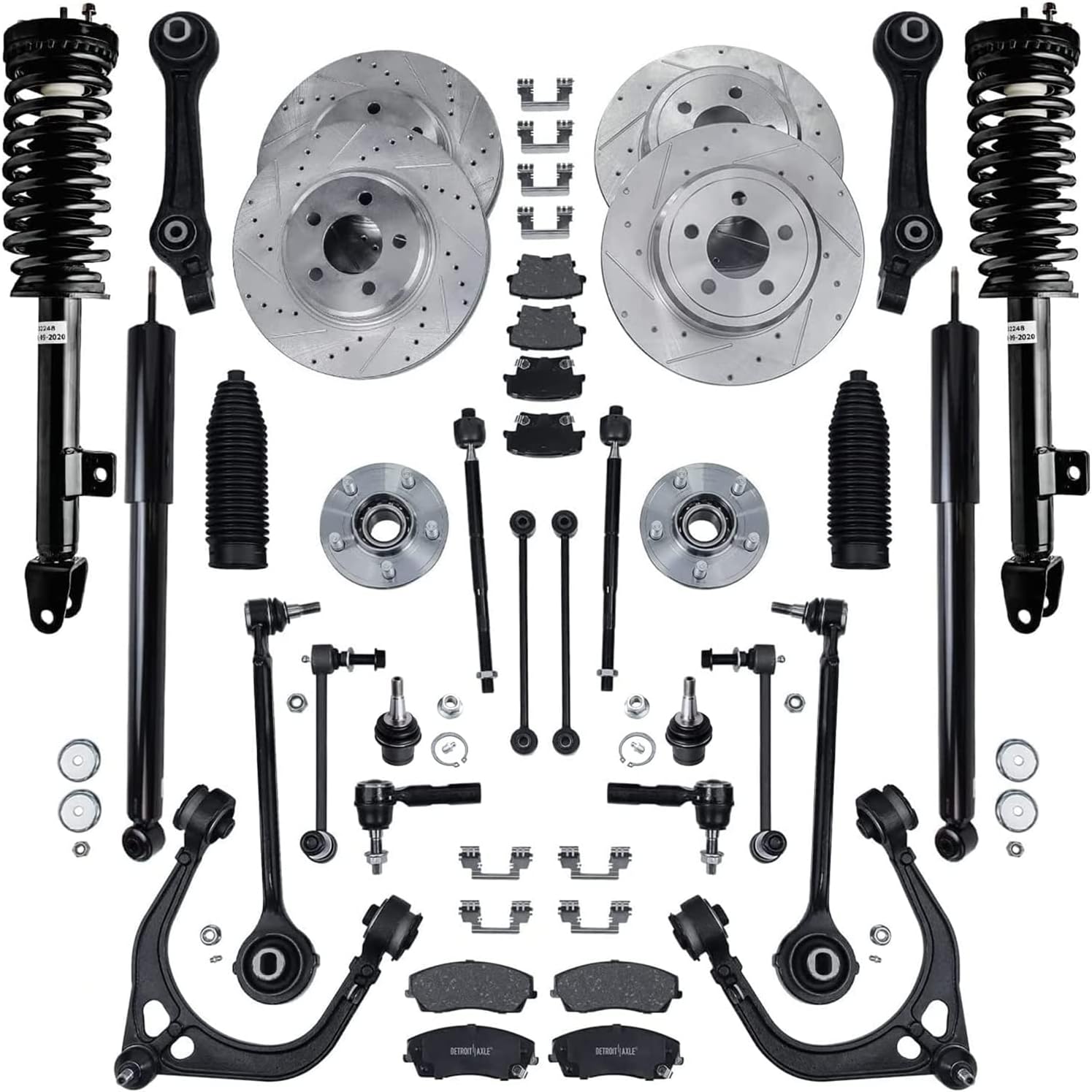 Detroit Axle - RWD Front End Suspension Kit Brake Kit for Chrysler 300 Dodge Magnum Charger, Control Arms Wheel Bearing Hubs Struts Brake Rotors Brake Pads Sway Bars Replacement