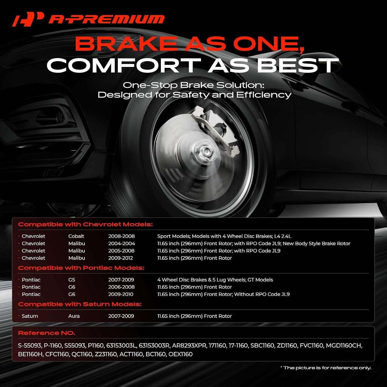 A-Premium 11.65 inch (296mm) Front Drilled and Slotted Disc Brake Rotors + Ceramic Pads Kit Compatible with Chevy, Pontiac and Saturn Models - Malibu 04-12, Cobalt 2008, G5 07-09, G6 06-10, Aura 07-09