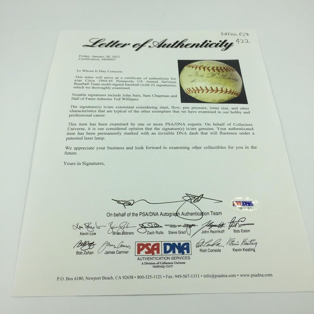 RARE Ted Williams World War 2 WW2 Team Signed Game Used Baseball PSA DNA COA - Autographed Baseballs