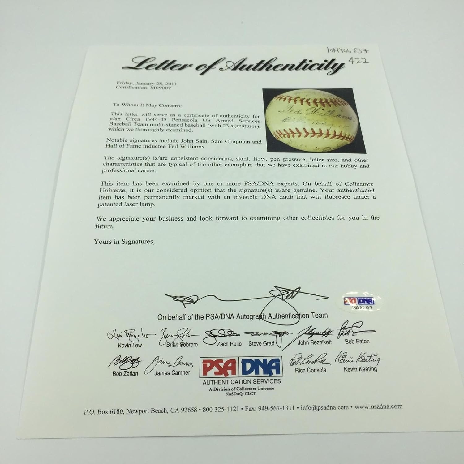 RARE Ted Williams World War 2 WW2 Team Signed Game Used Baseball PSA DNA COA - Autographed Baseballs