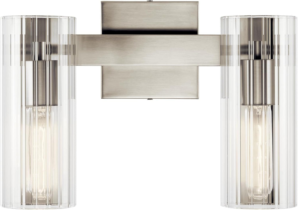 Kichler Jemsa 2-Light Bathroom Vanity Light Fixture with Clear Fluted Glass in Brushed Nickel for Modern Bathroom or Powder Room Over Mirror (9.75' x 13.75'), 55167NI