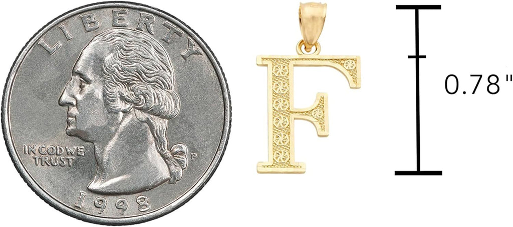 LoveBling 10K Yellow Gold Diamond Cut A to Z Alphabet Initial Letter Charm Necklace Pendant (Small Size)