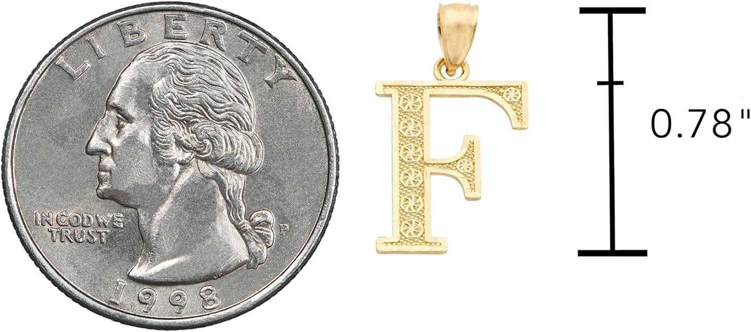 LoveBling 10K Yellow Gold Diamond Cut A to Z Alphabet Initial Letter Charm Necklace Pendant (Small Size)