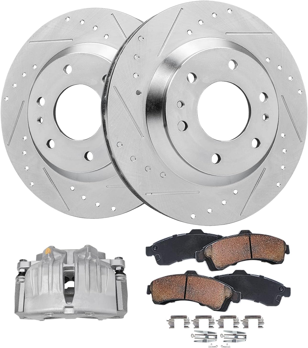 Detroit Axle - Front Brake Kit for Chevrolet Trailblazer Buick Rainier GMC Envoy Ascender Bravada, Drilled Slotted Disc Brake Rotors Brake Pads Left Brake Caliper Replacement : 12.01'' inch Rotor