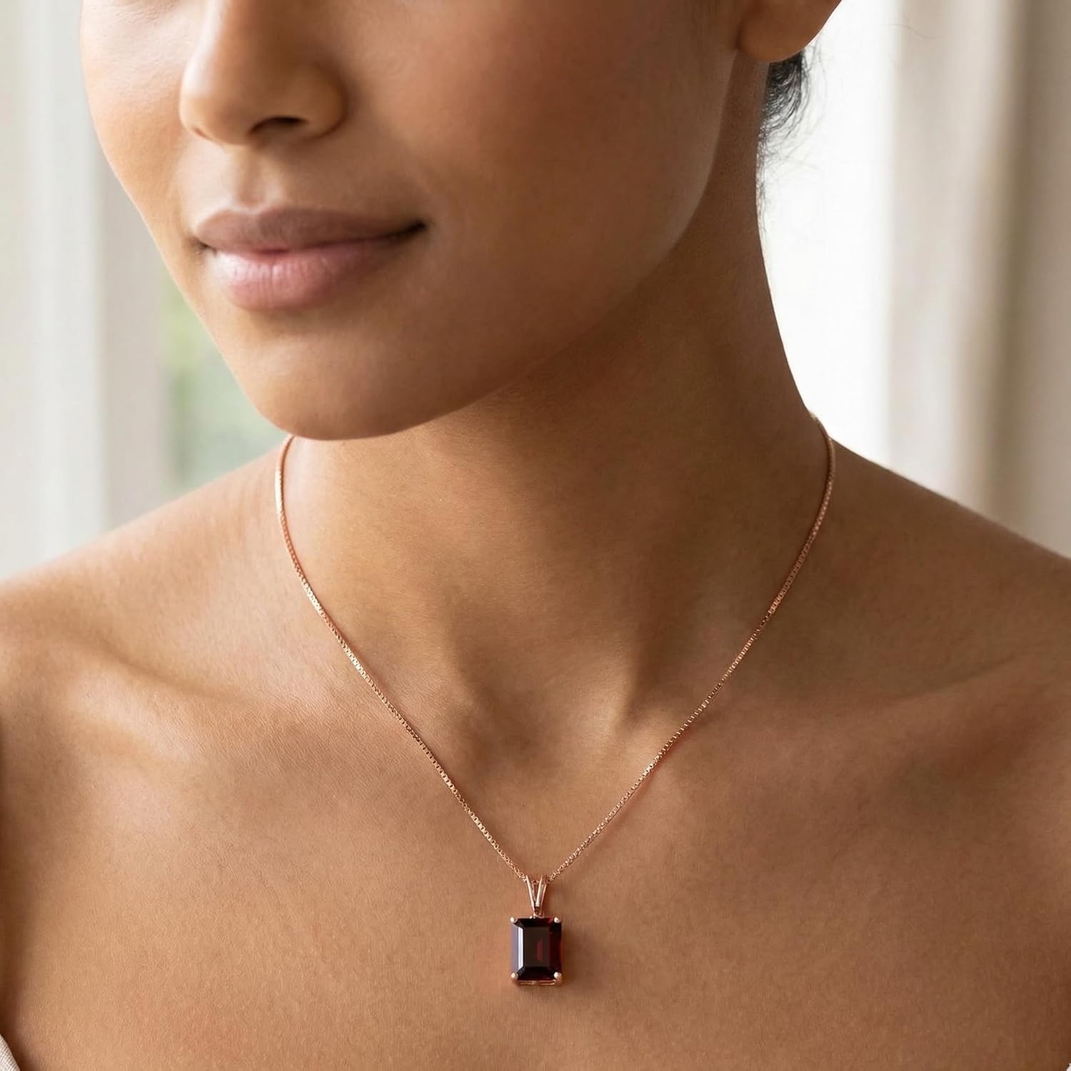 Galaxy Gold 14K Solid Gold 7.0 Carat Natural Garnet Pendant Necklace for Women - Yellow Gold Fine Jewelry