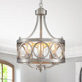 XINGQI 12.6' Modern Farmhouse Brushed Nickel Chandeliers Dining Room Light Fixture Over Table Rustic Metal Drum Pendant Hanging Lamp for Entryway Bedroom Kitchen 3-Light Round Small Chandelier