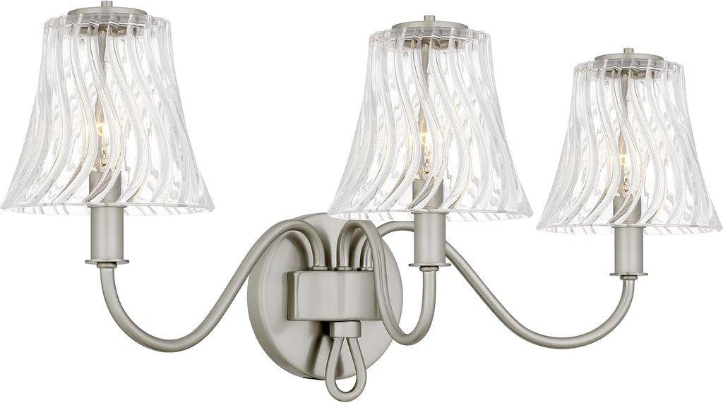 Quoizel McKinney Bath Vanity Light, 23 Inch 3-Light Bathroom Fixture, Brushed Nickel Modern Industrial Light, 60W Max, for Bathroom, Bedroom or Kitchen