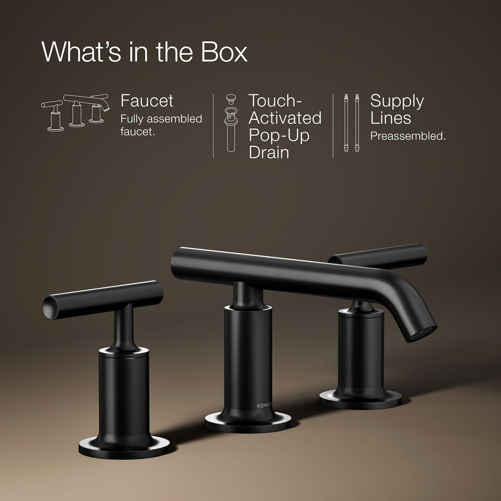 Kohler 14410-4-BL Purist® Widespread Bathroom Sink Faucet with Lever Handles, 1.2 gpm, Matte Black