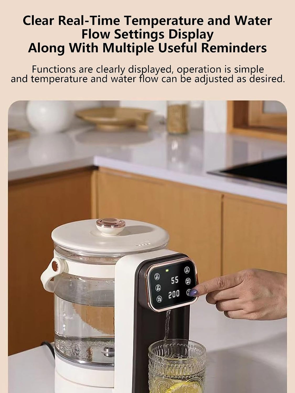 Instant Water Warmer Hot Water Dispenser Hot Water Machine Detachable Glass Tank Easy Cleaning Touch Screen Safety Lock for Home Baby Office