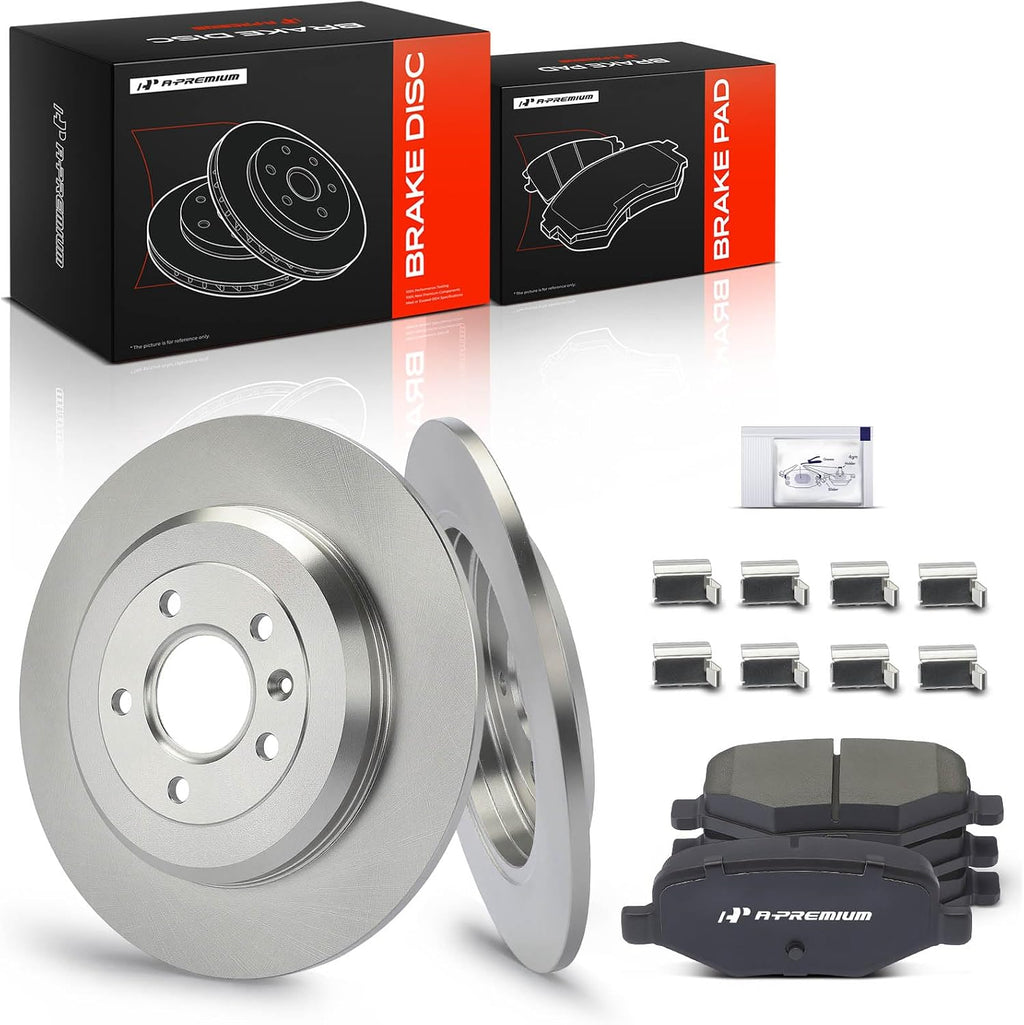 A-Premium 12.99 inch(330 mm) Rear Solid Disc Brake Rotors + Ceramic Pads Kit Compatible with Ford and Lincoln Models - Edge/MKX 2011-2012, Explorer 12-19, Flex 09-19, MKS 09-12, Taurus 10-19, 6-PC Set