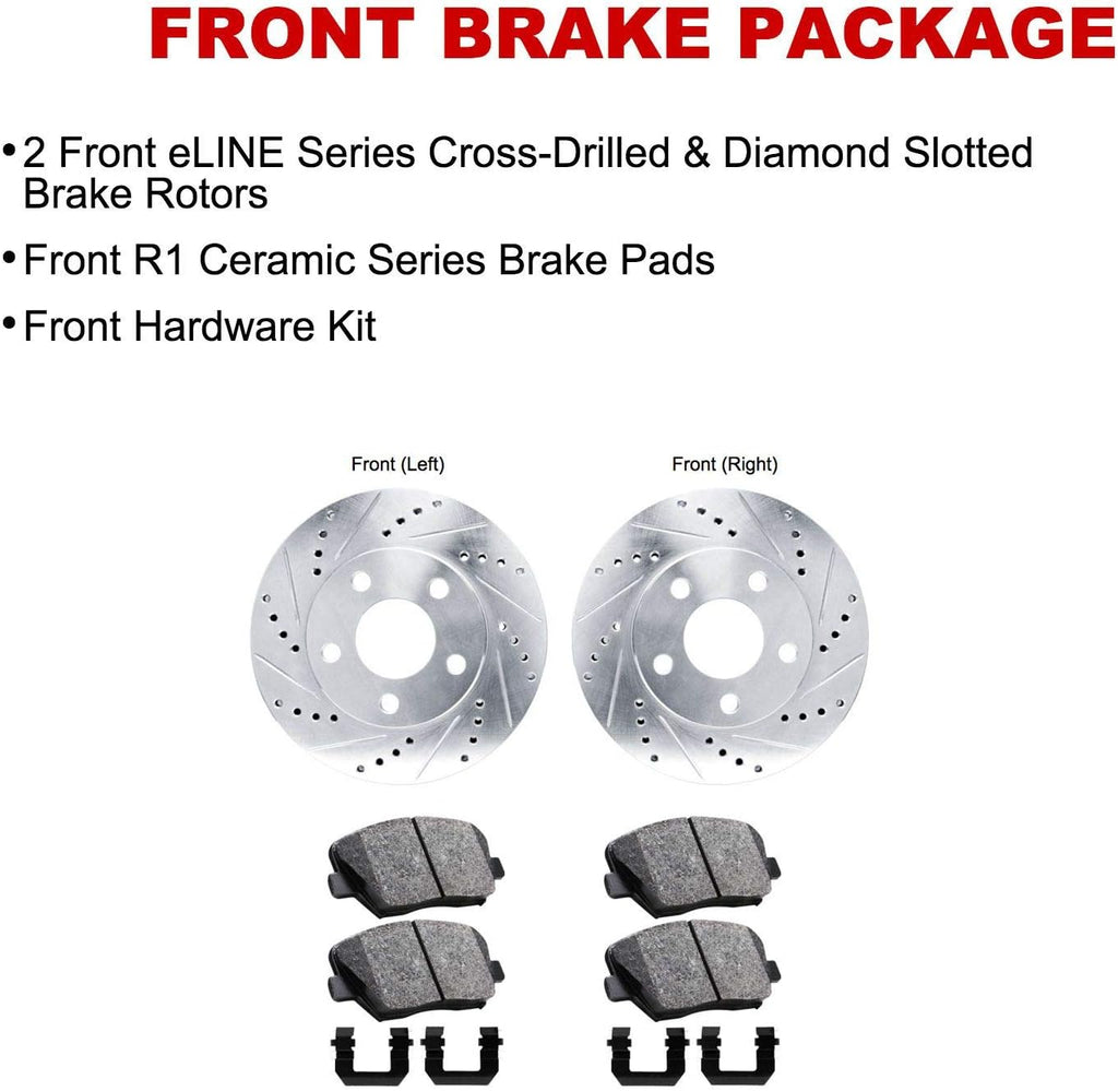 R1 Concepts Front Brake Kit Fits 2022 BMW 230i, M240i; 2019-2022 BMW 330i, X4, Z4; 2021-2022 BMW 430i, M440i; 2018-2022 BMW 530e, X3| Ceramic Pads, Drilled Slotted Rotors| Hardware| 13.7' Front