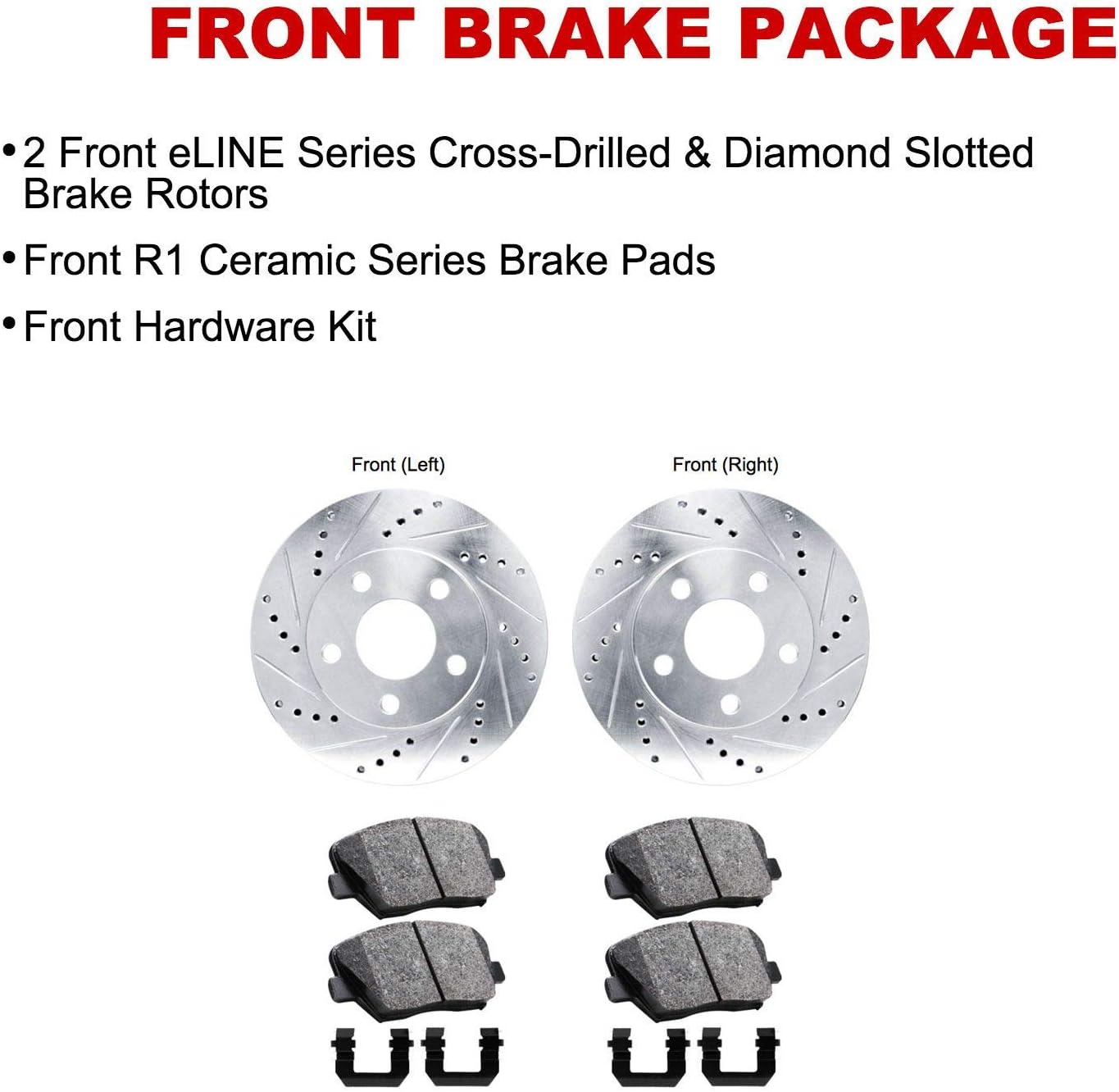 R1 Concepts Front Brake Kit Fits 2022 BMW 230i, M240i; 2019-2022 BMW 330i, X4, Z4; 2021-2022 BMW 430i, M440i; 2018-2022 BMW 530e, X3| Ceramic Pads, Drilled Slotted Rotors| Hardware| 13.7' Front