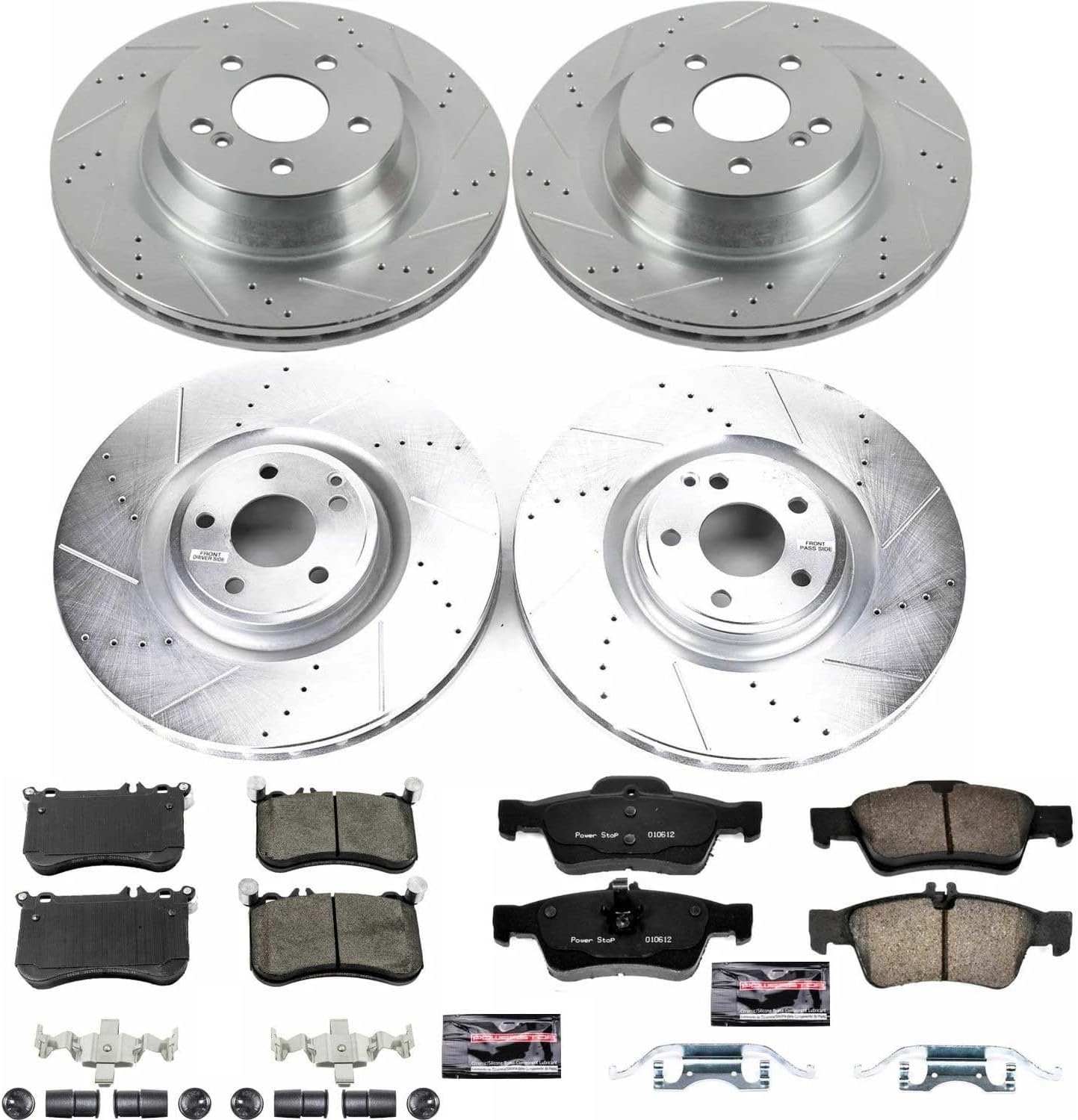 PowerStop Front and Rear Brake Kit for Mercedes-Benz CLS550 2012-18 - Drilled and Slotted Disc Rotors with Carbon-Fiber Ceramic Brake Pads Replacement, K6885
