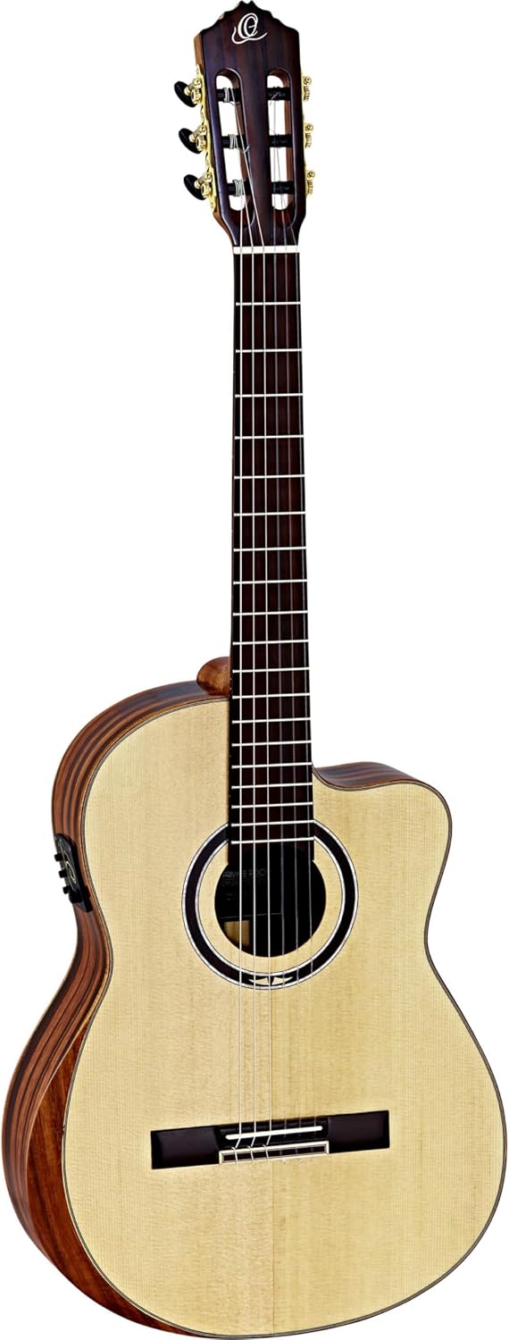 Ortega Guitars 6 String Private Room Striped Ebony Suite w/Arm Rest Solid Top Slim Neck Acoustic-Electric Nylon Classical Guitar w/Bag, Right, natural (STRIPEDSU.C/E)