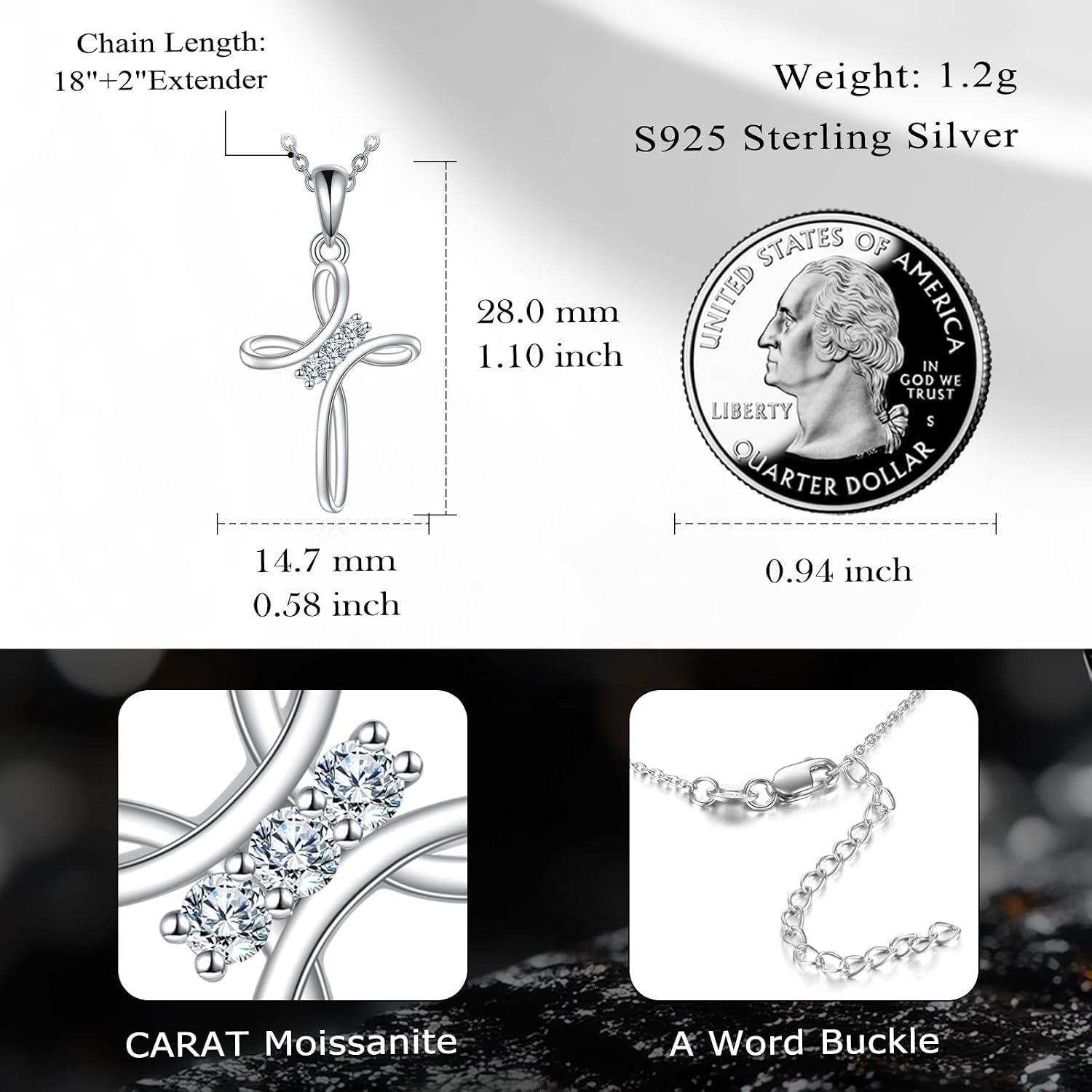 Moissanite Cross Necklace Sterling Silver Religious Created Diamond Crucifix Jewelry Gifts for Women Men