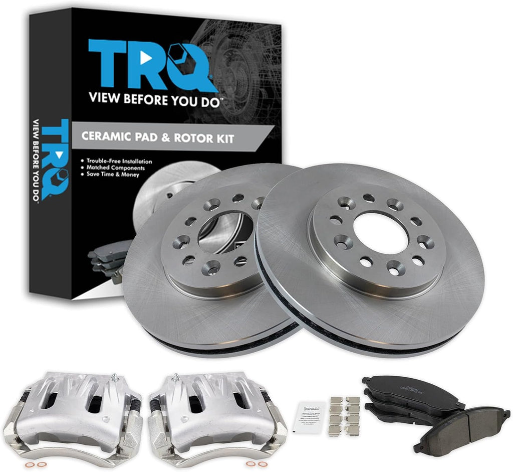 TRQ Front Brake Pad and Rotor Set Ceramic Vented Rotors Calipers Compatible with 2004-2007 Ford Freestar Monterey