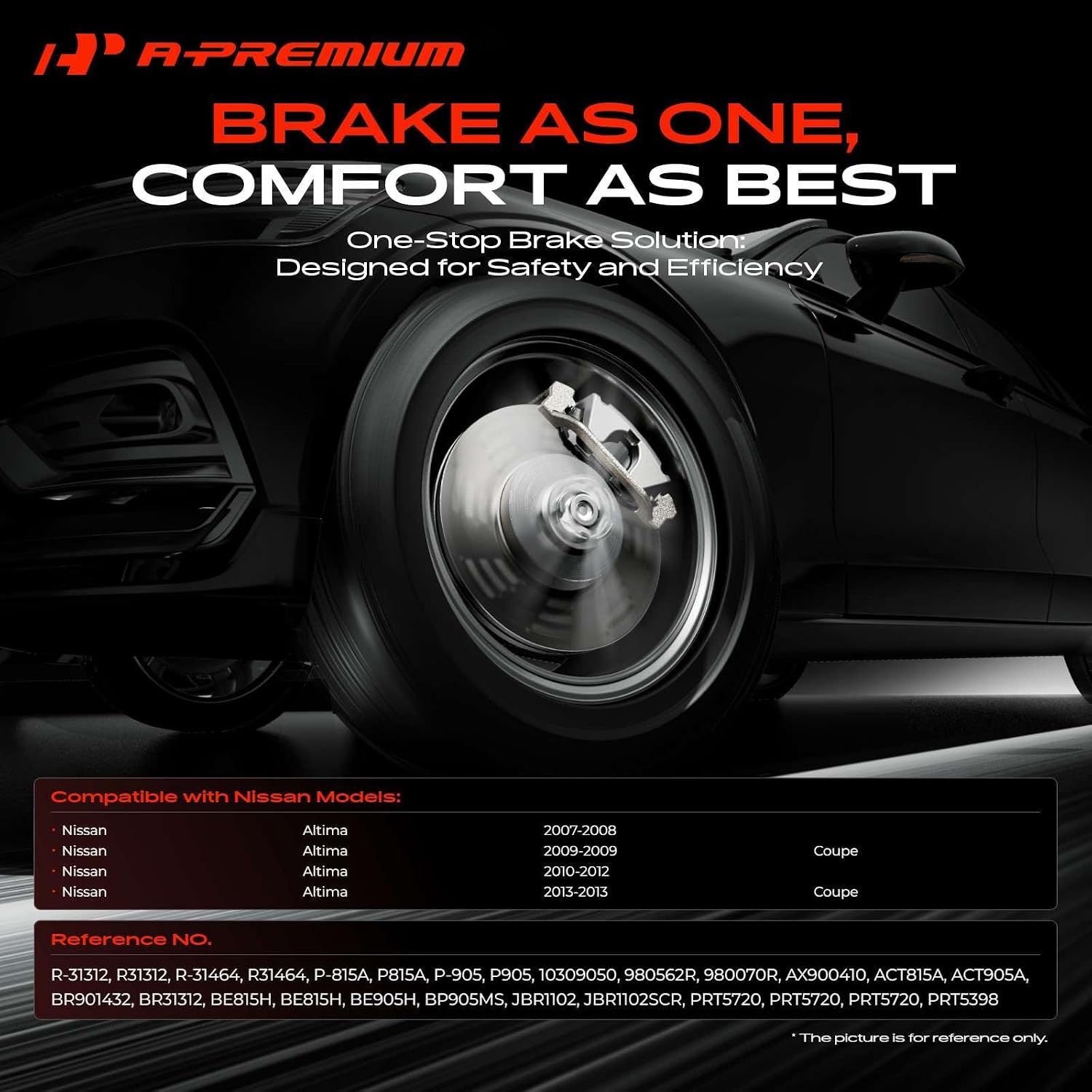 A-Premium Front Vented & Rear Solid Vented Disc Brake Rotors + Ceramic Pads Kit Compatible with Select Nissan Models - Altima 2007 2008 2009 2010 2011 2012 2013, 3.5L, 12-PC Set