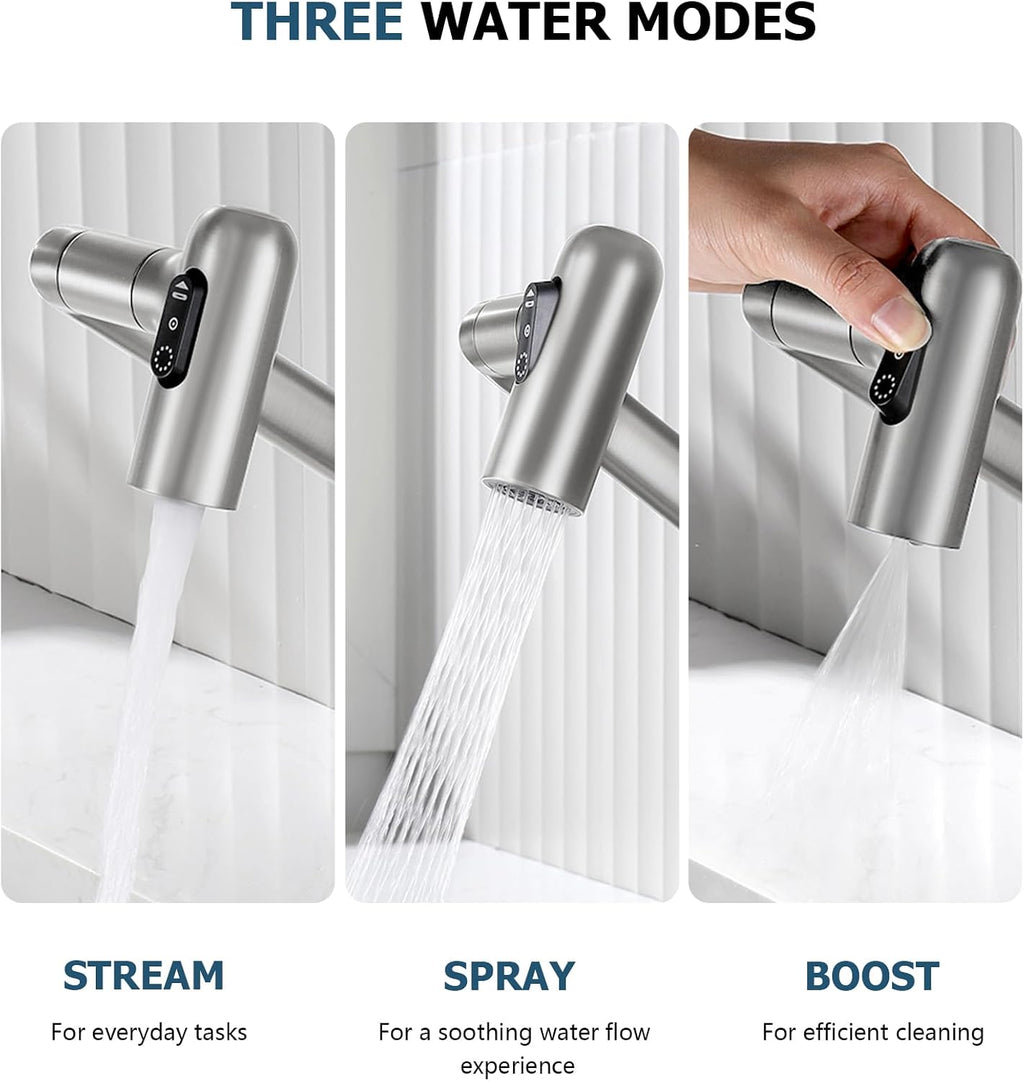 Lefton Rotatable Bathroom Faucet with Temperature Display in Fahrenheit (Batteries-Free), 3 Water Modes, Brushed Nickel, BF2204-0