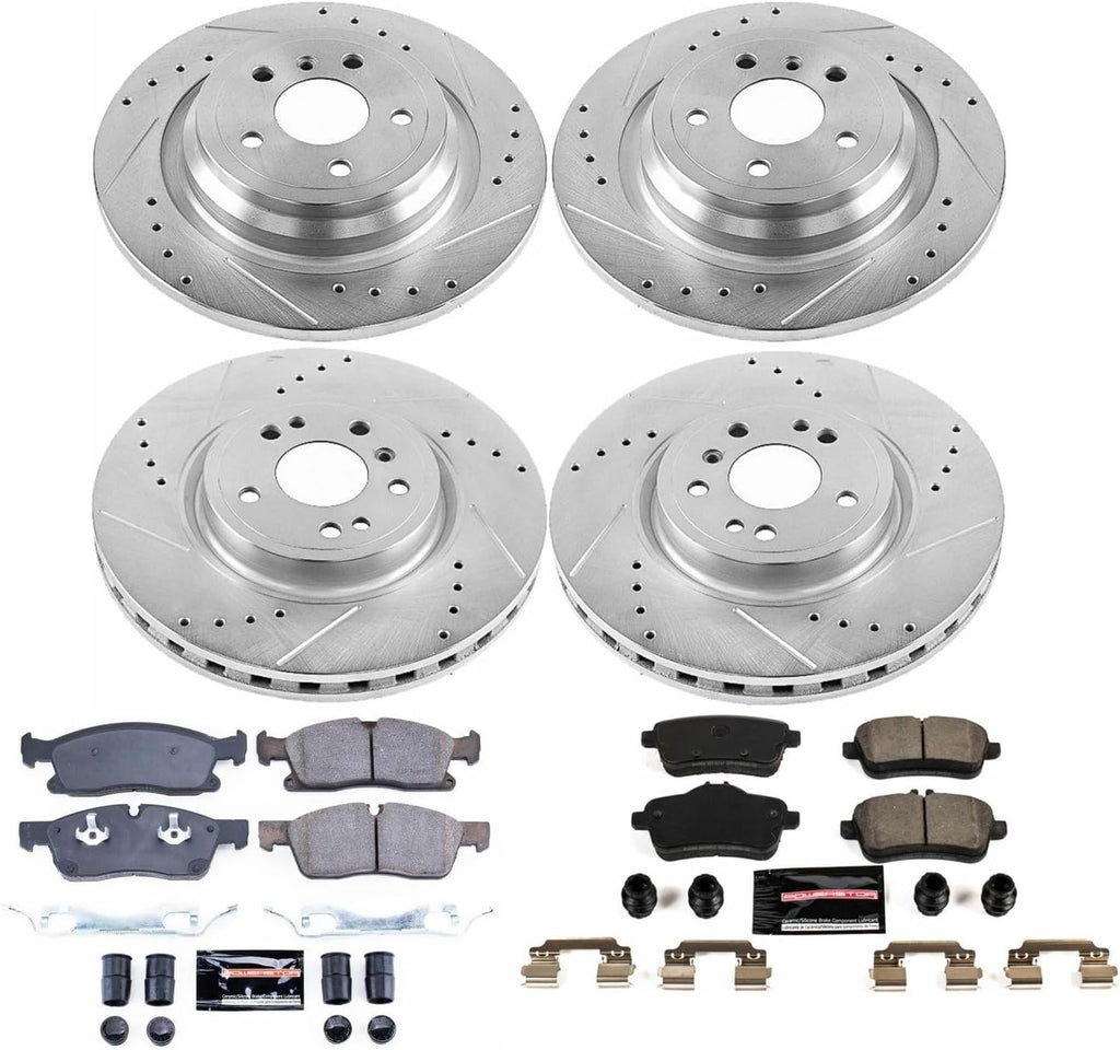 PowerStop Front and Rear Brake Kit for Mercedes-Benz GLE300d 2016-17 |GLE350 2016-17 |ML250 2015 - Drilled and Slotted Disc Rotors with Carbon-Fiber Ceramic Brake Pads Replacement, K7441