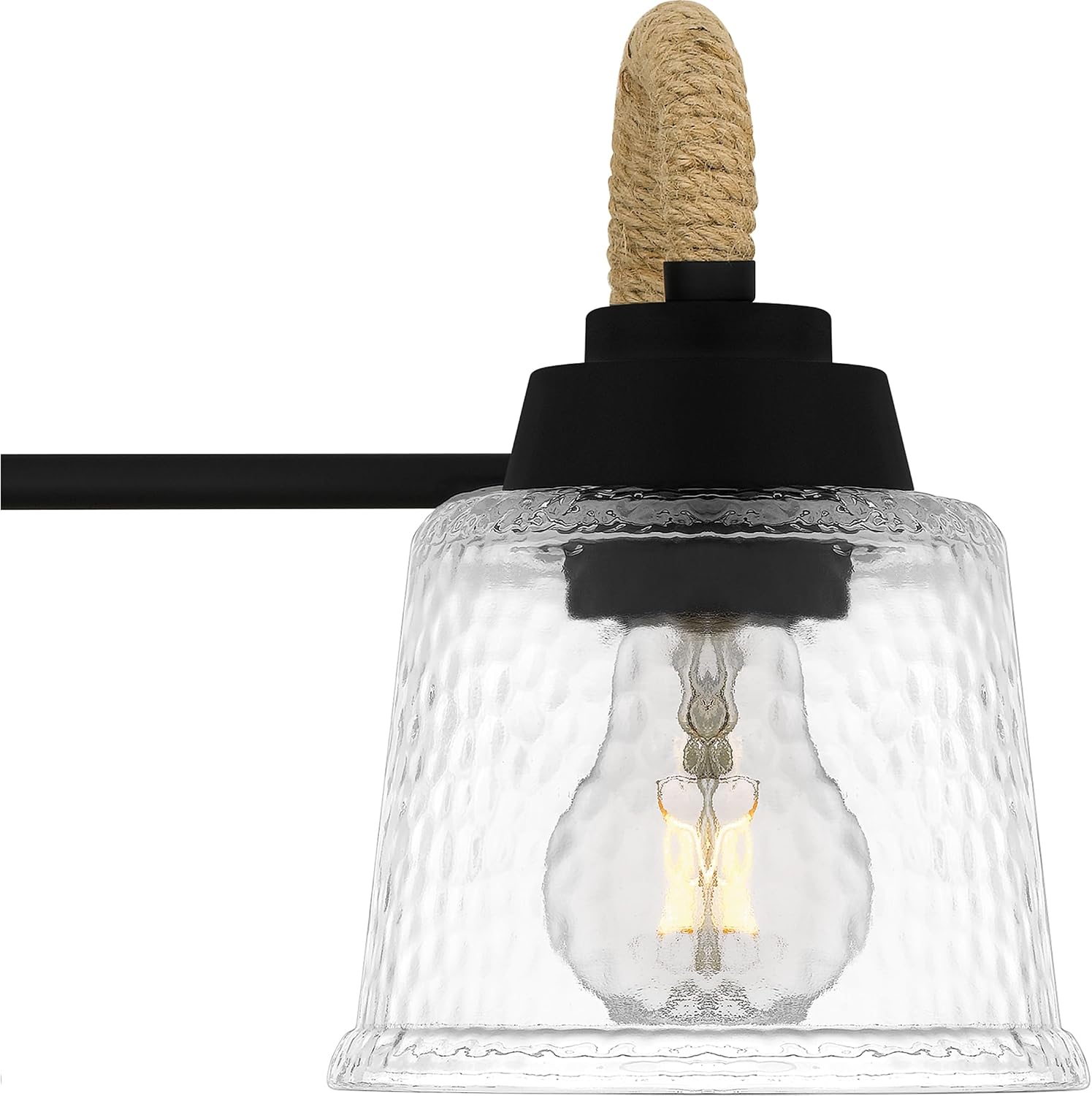 Quoizel Seabreeze Bath Vanity Lights,31 Inch 4-Light Matte Black Coastal-Inspired Lighting Fixtures Over Mirror, Clear Hammered Glass, 100W, Transitional Wall Light for Bathroom, Dresser or Sink
