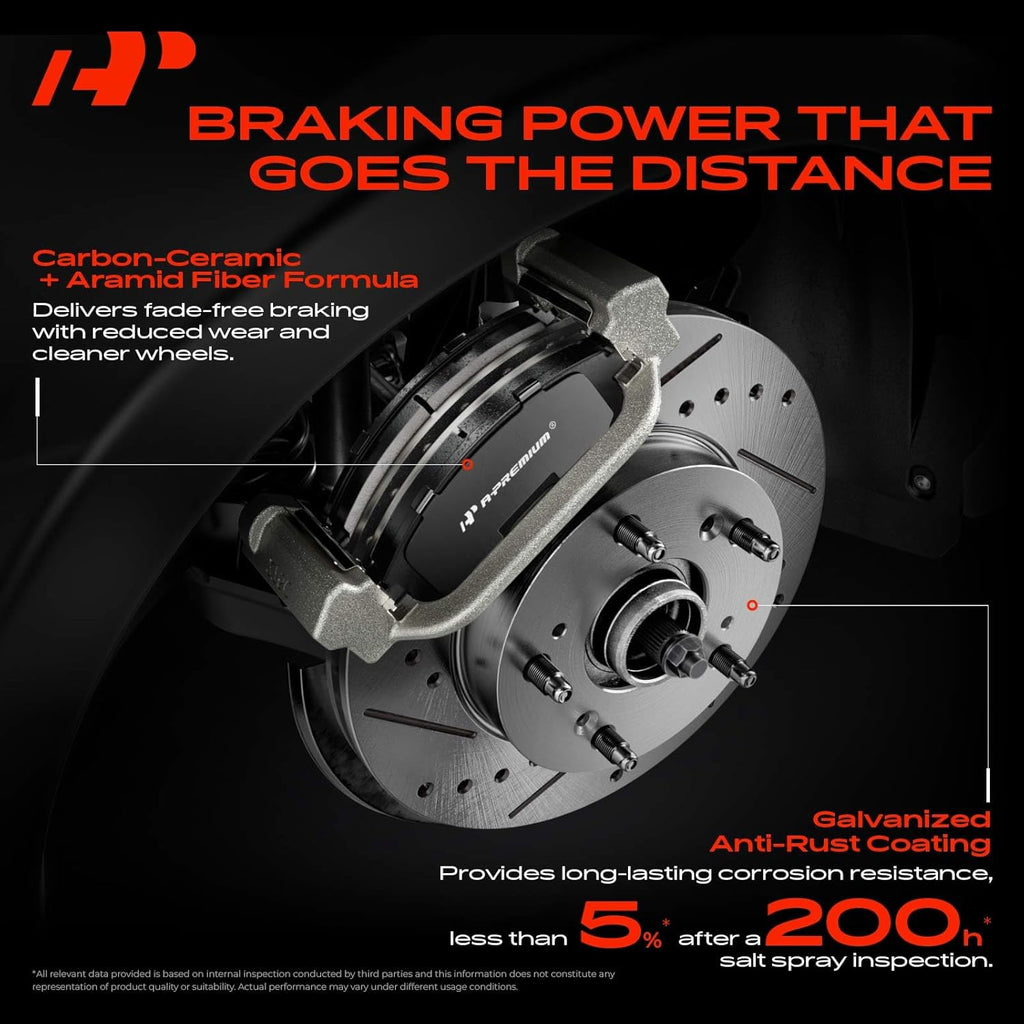 A-Premium 11.93 inch (303mm) Rear Drilled and Slotted Disc Brake Rotors + Ceramic Pads Kit Compatible with Select Chevy and GMC Models - Equinox/Terrain 2010 2011 2012 2013 2014 2015 2016 2017