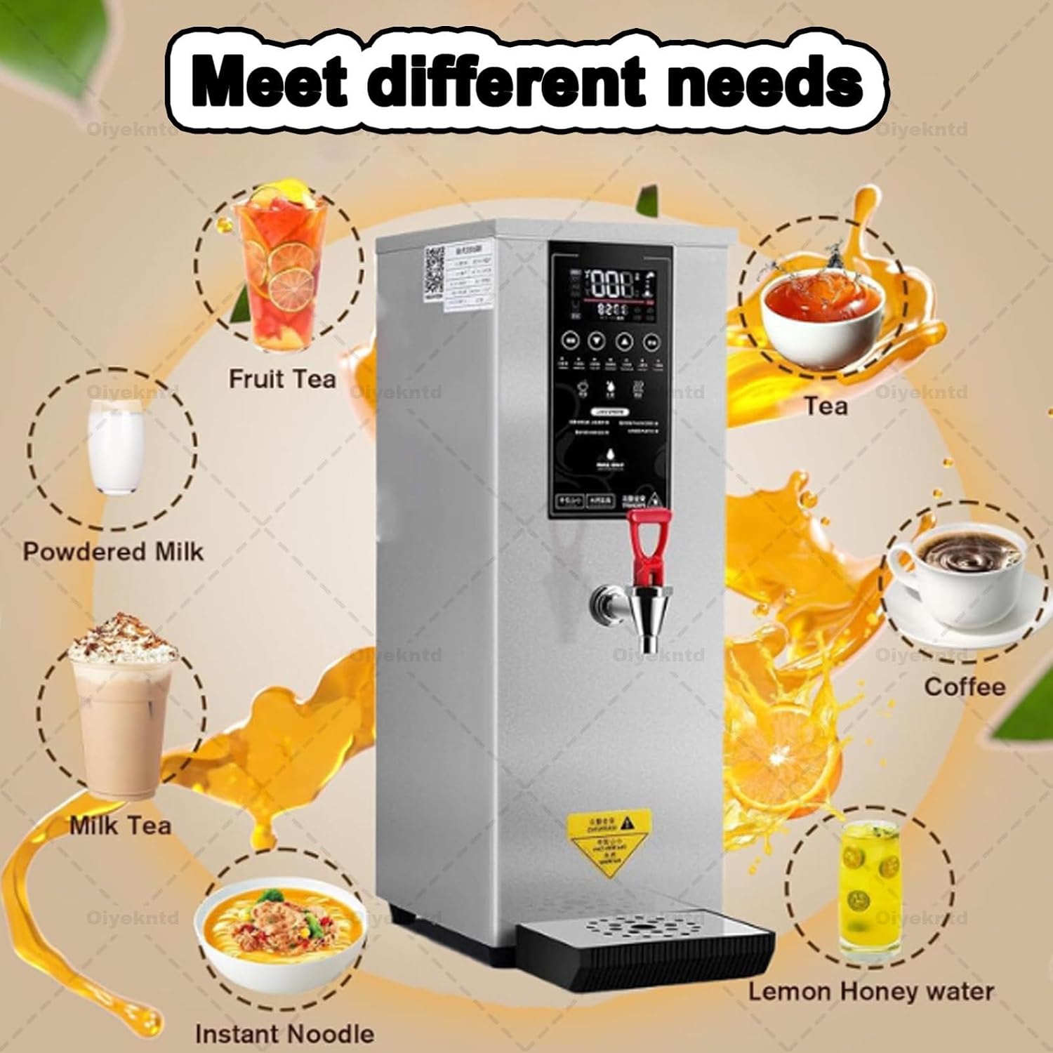 Commercial Hot Water Dispenser, Electric Countertop Step-Heating Boiler for Tea, Coffee, and Desserts in Hotels and Cafés, 60L/H Large Output Silver
