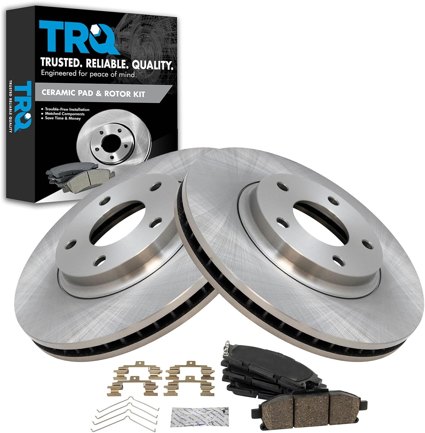 TRQ Front Brake Pad and Rotor Set Ceramic Vented Rotors Compatible with 2011-2017 Nissan Quest