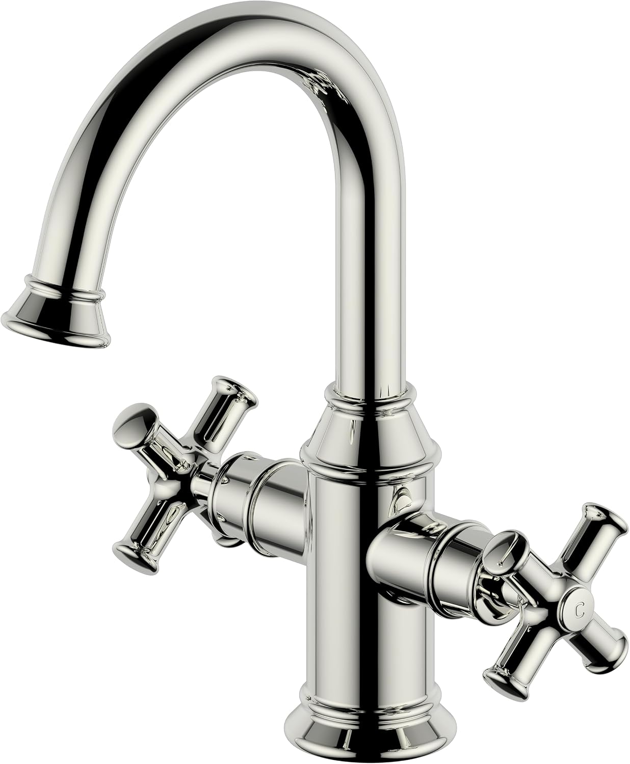 2 Handle Bathroom Sink Faucet, Single Hole Vanity Bathroom Lavatory Faucet,Swivel 360 Degree Spout,with Water Supply Line,Polished Nickel,BTF-2018-PN