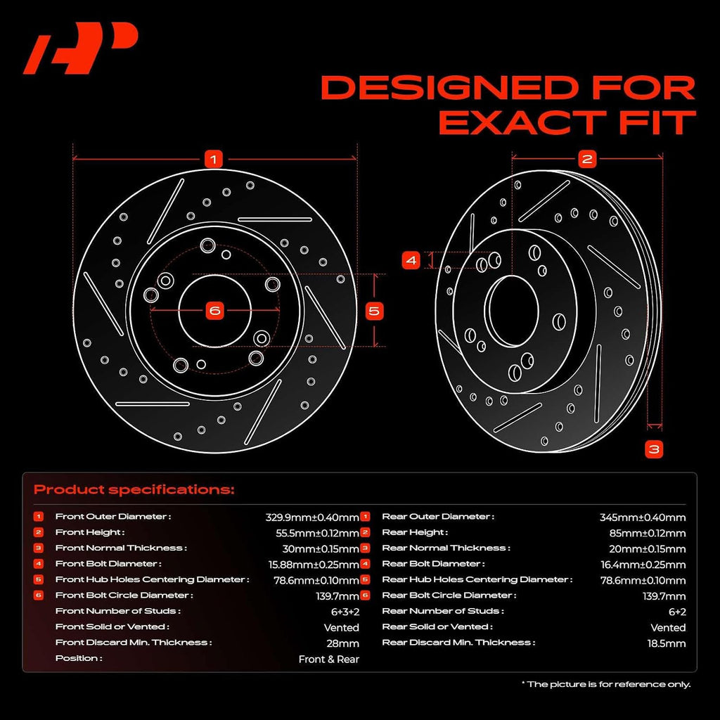 A-Premium Front & Rear Drilled and Slotted Disc Brake Rotors + Ceramic Pads Kit Compatible with Select Chevy, GMC and Cadillac Models - Yukon/Escalade/Suburban/Tahoe 15-20, Silverado/Sierra 1500 04-08