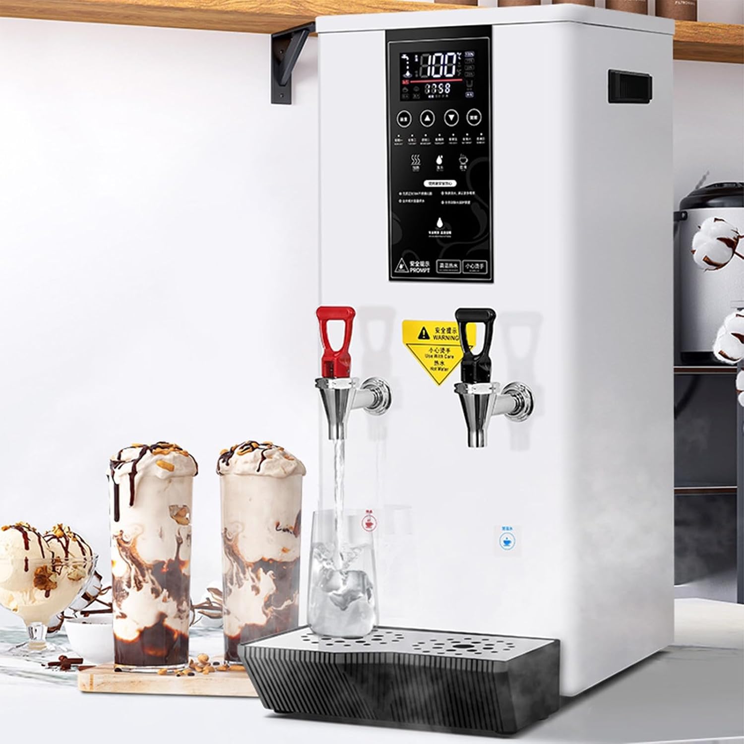 Electric Commercial Hot Water Dispenser 3000W, 45 L/H Countertop Water Boiler for Hot Drinks, Water Boiler Dispenser with LCD Touch Screen,White-hot hot