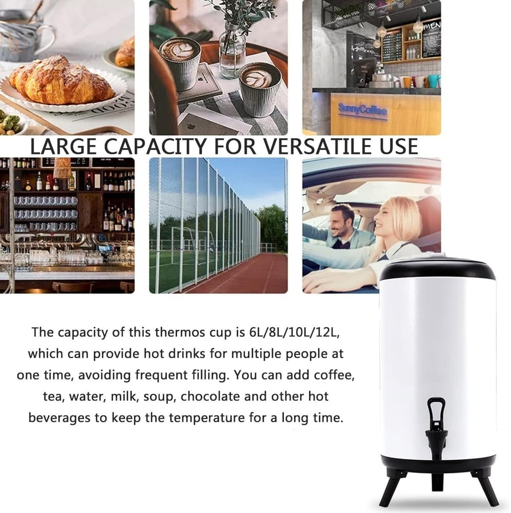 Stainless Steel Hot And Cold Water Dispenser 6L 8L 10L 12L Urn Boiler - Portable Large Capacity Sealing Teapot With Faucet For Catering, Office, Hotels, Party(Blue,8L)