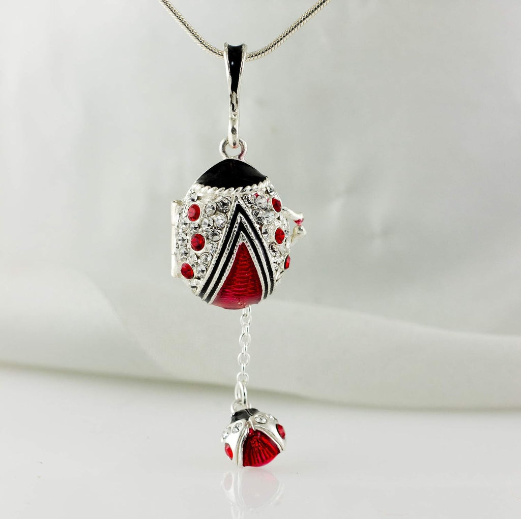 Locket Ladybug Ladybird Surprise Red Enamel 925 Sterling Silver Necklace Pendant for Women