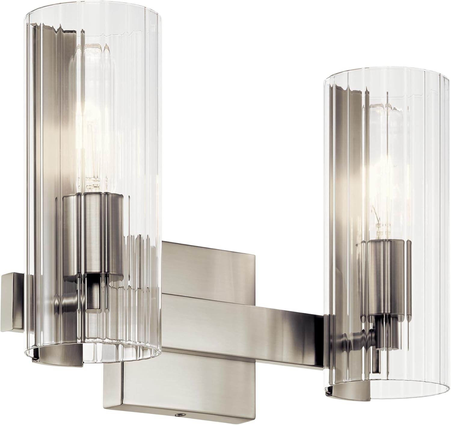 Kichler Jemsa 2-Light Bathroom Vanity Light Fixture with Clear Fluted Glass in Brushed Nickel for Modern Bathroom or Powder Room Over Mirror (9.75' x 13.75'), 55167NI