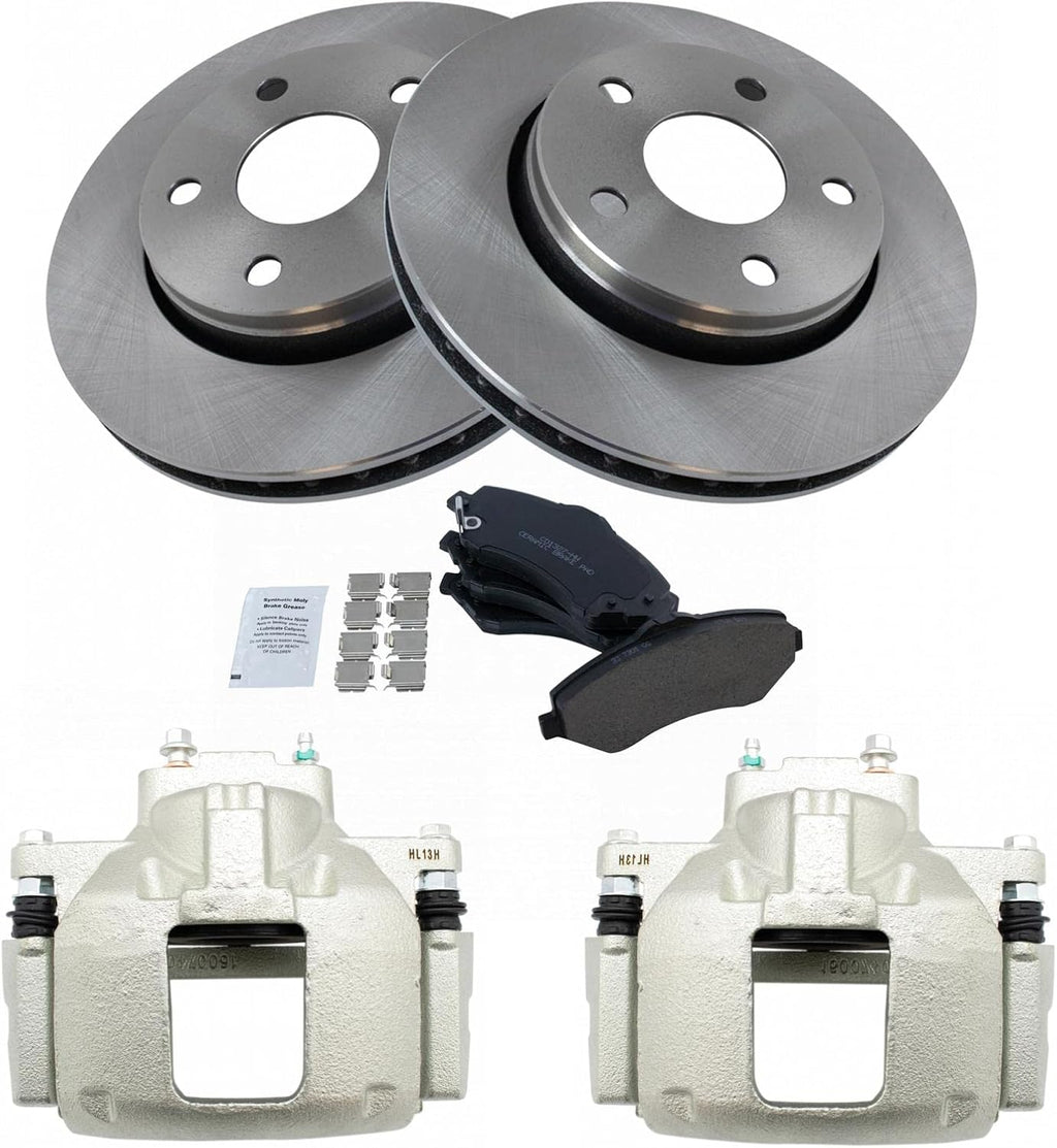 TRQ Front Brake Pad and Rotor Set Ceramic Vented Rotors Calipers Compatible with 2007-2012 Jeep Wrangler