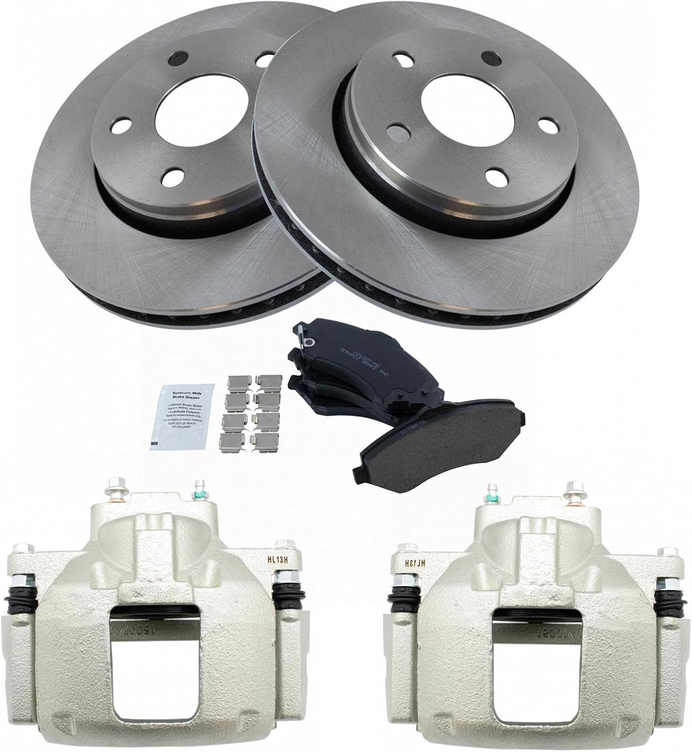 TRQ Front Brake Pad and Rotor Set Ceramic Vented Rotors Calipers Compatible with 2007-2012 Jeep Wrangler
