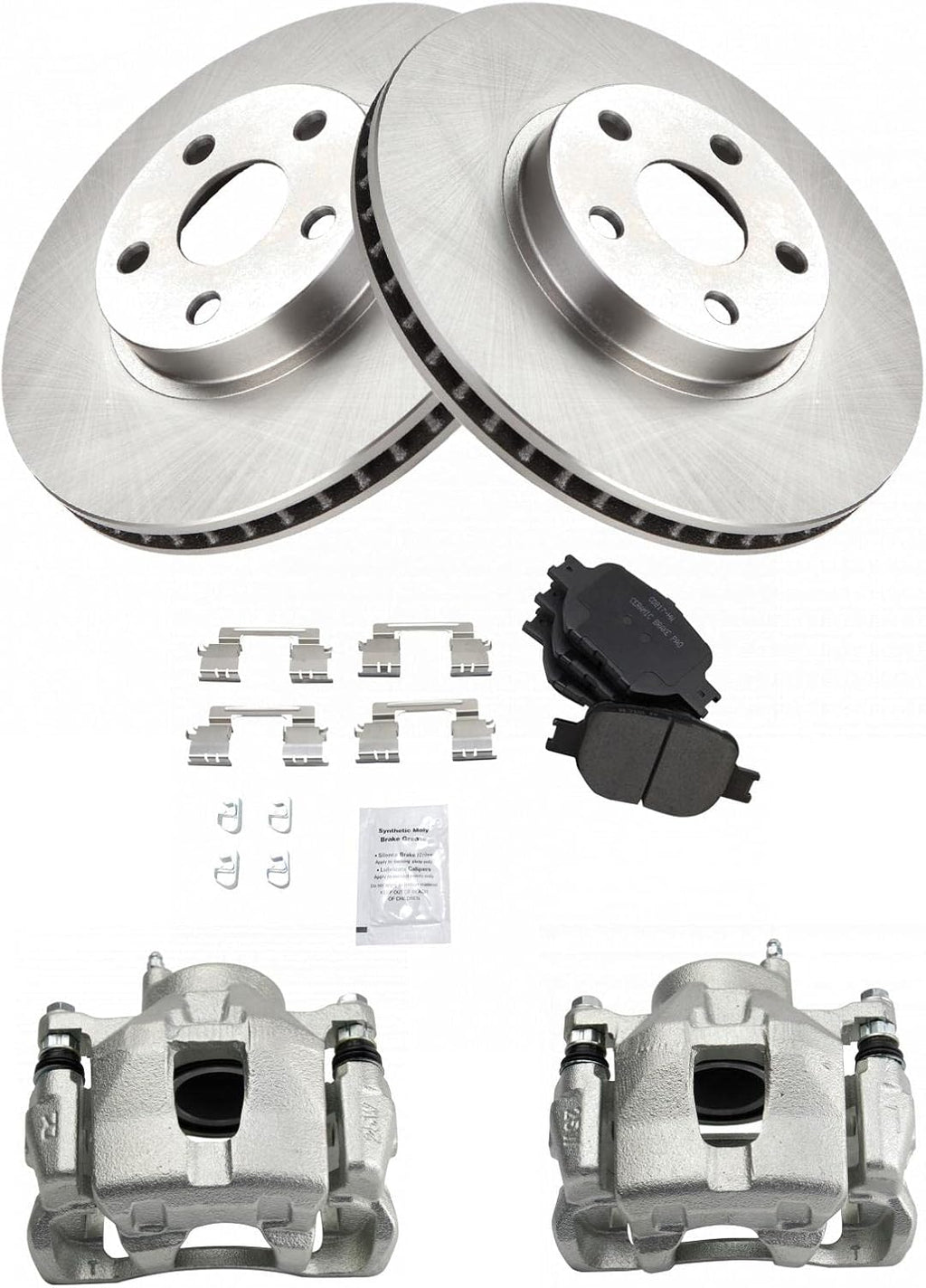TRQ Front Brake Pad and Rotor Set Ceramic Rotors Calipers Compatible with 2005-2010 Scion tC 2000-2005 Toyota Celica