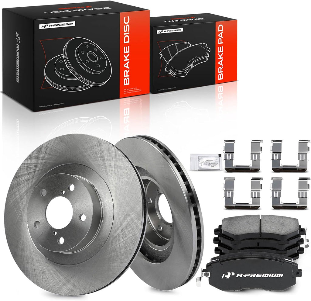 A-Premium 11.57 inch (293.80mm) Front Vented Disc Brake Rotors + Ceramic Pads Kit Compatible with Select Subaru & Saab Models - Outback 2002-2005, Forester, Impreza, Legacy, Baja, 9-2X, 6-PC Set